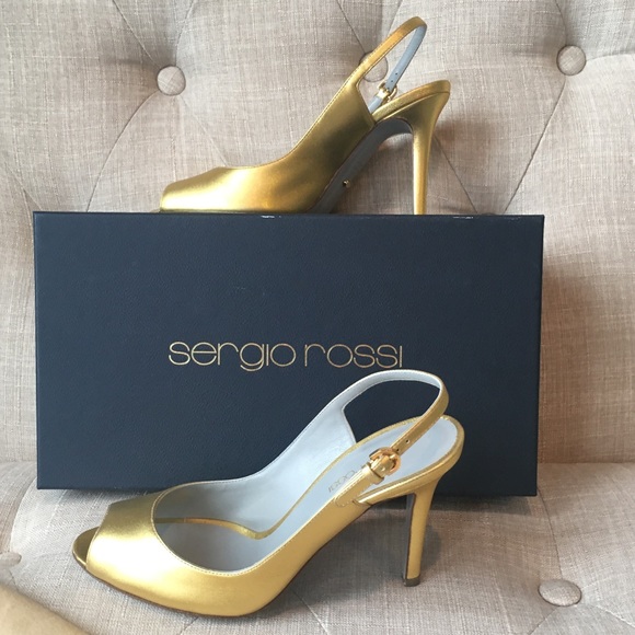 Sergio Rossi Shoes - Sergio Rossi Golden Leather Slingback Sandal 6.5
